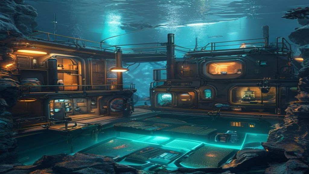 Subnautica 2 Basisbau-Anordnung mit Modulen, Andockbecken-Platz und Unterwasserlicht
